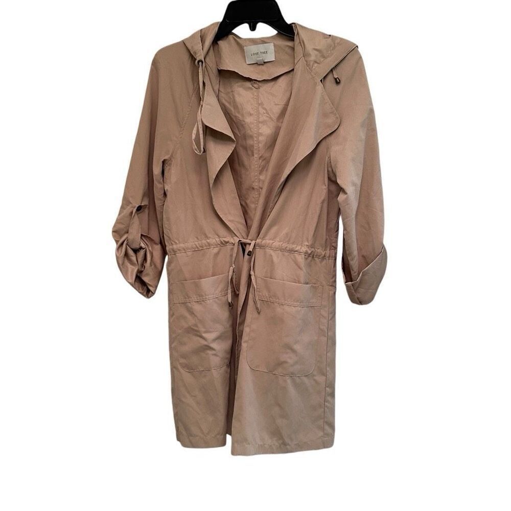 Love Tree light trench coat w/ hood in tan- size M